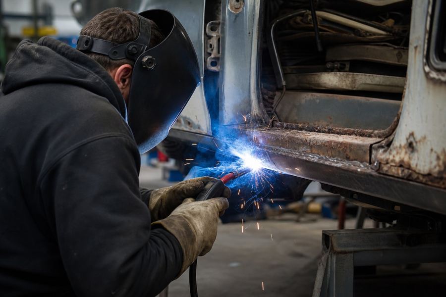 Сварка порога автомобиля в цеху СТО АвтоДом